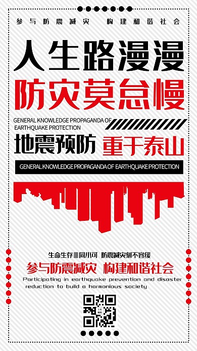 防災(zāi)莫怠慢簡約風(fēng)地震預(yù)防紅色簡約風(fēng)手機(jī)海報