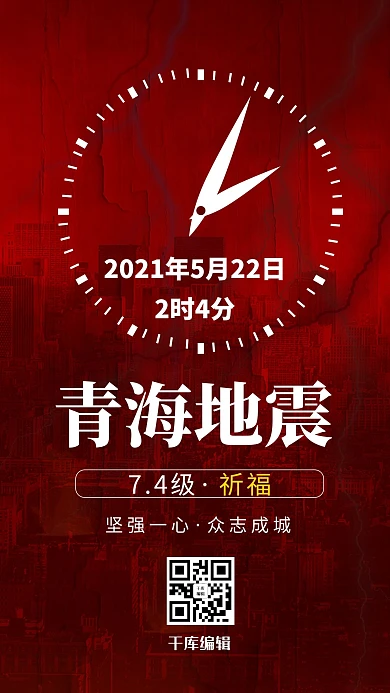 地震祈福青海地震红色简约海报