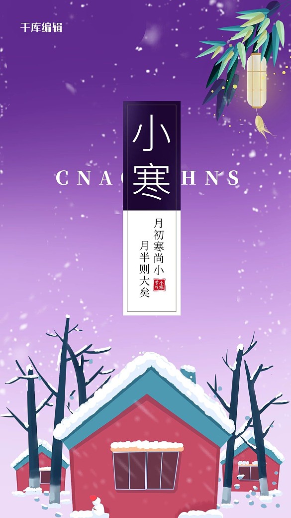小寒雪紫色創(chuàng)意海報