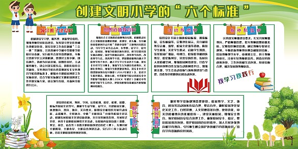 校園宣傳創(chuàng)建文明小學(xué)的六個標(biāo)準綠色簡約展板