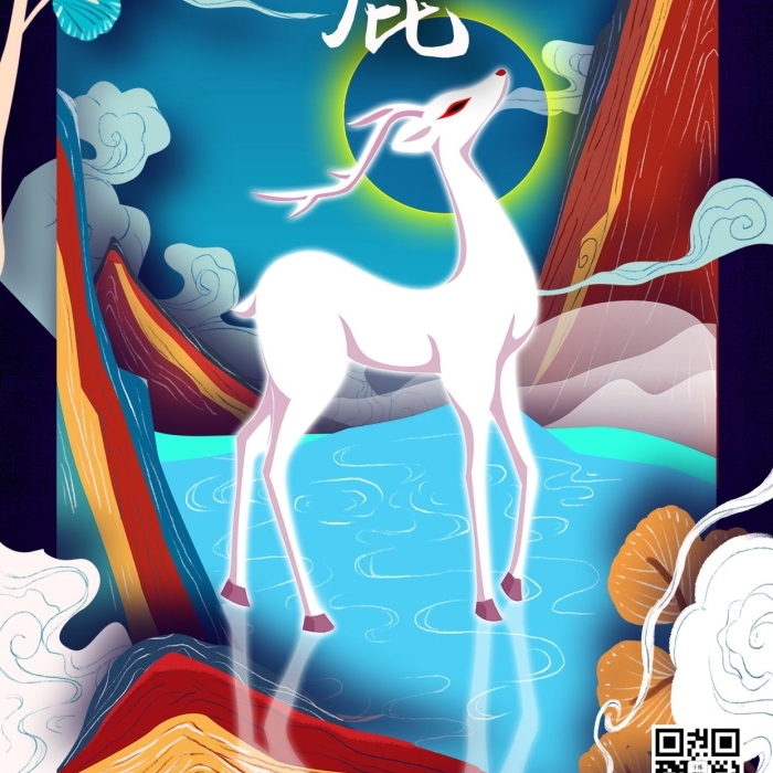 海報(bào)設(shè)計(jì)古風(fēng)神話傳說(shuō)生物之九色鹿
