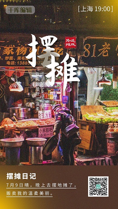 城市24小時攤販棕色大氣海報