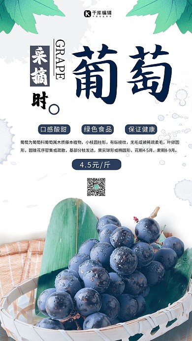 簡約水彩創(chuàng)意合成秋季水果葡萄促銷海報(bào)