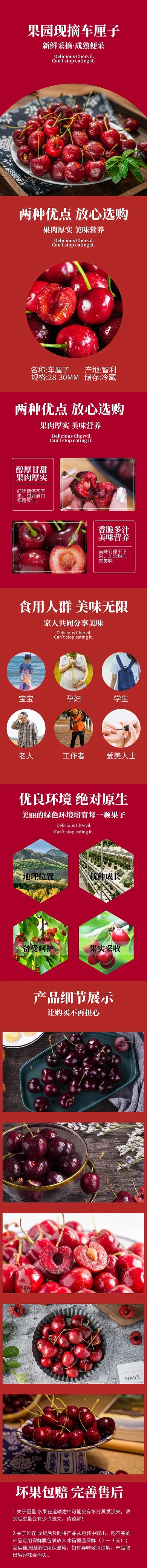 食品类 水果车厘子红色简约风详情页