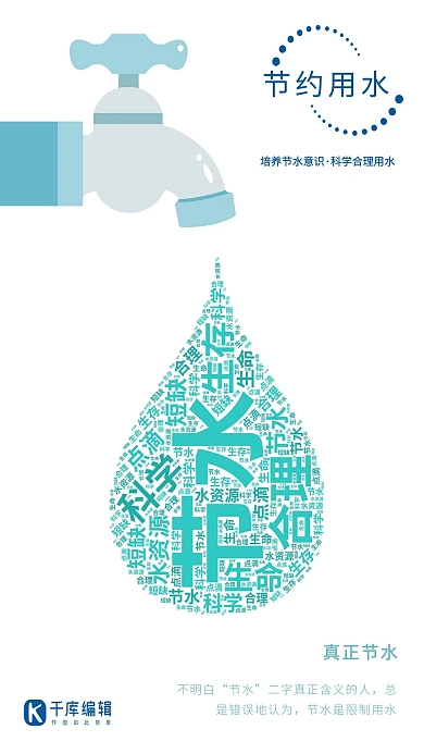 节约用水文字云水滴海报