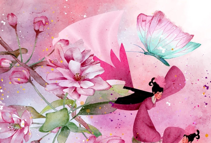 肆月守護(hù)花語(yǔ)傳統(tǒng)中國(guó)風(fēng)花鳥畫插畫海報(bào)
