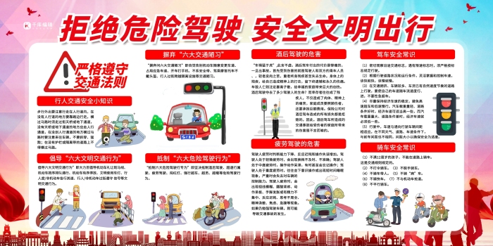 不要斜穿猛跑危險(xiǎn)駕駛紅色簡(jiǎn)約展板
