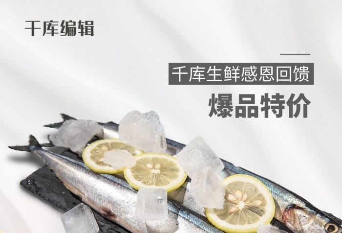 爆品特價限時特價秋刀魚淺灰促銷風海報
