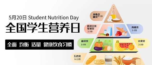全國(guó)學(xué)生營(yíng)養(yǎng)日膳食金字塔彩色扁平公眾號(hào)首圖