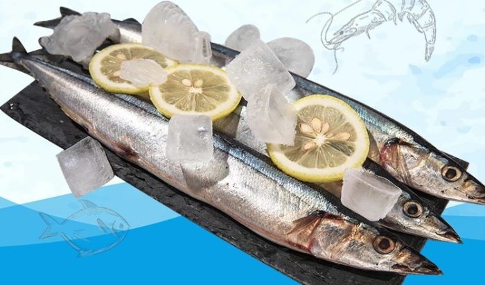電商線上秋刀魚藍色簡約banner
