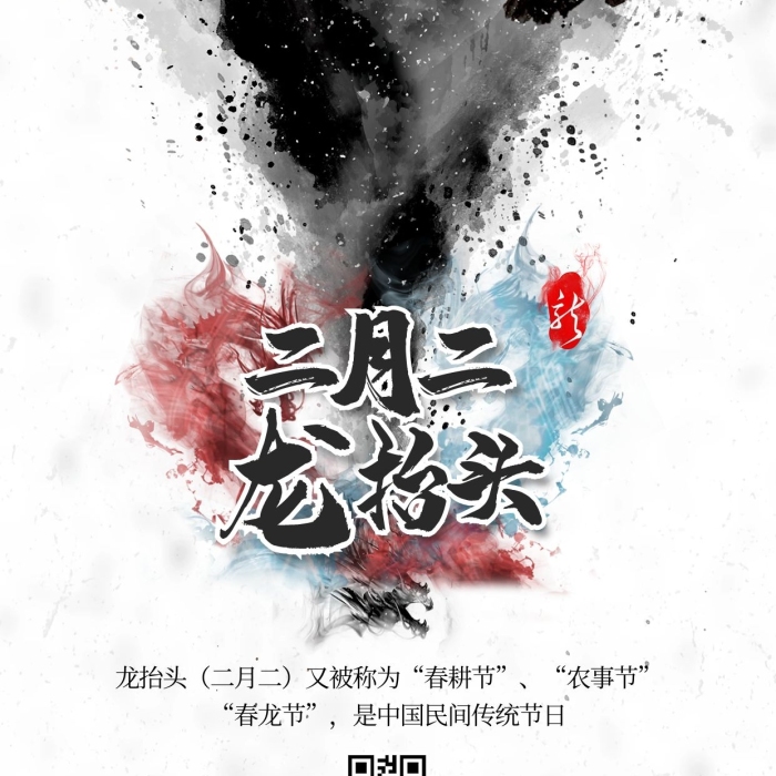 龍?zhí)ь^二月二龍黑白簡約海報
