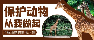 保护动物从我做起长颈鹿棕色简约公众号首图