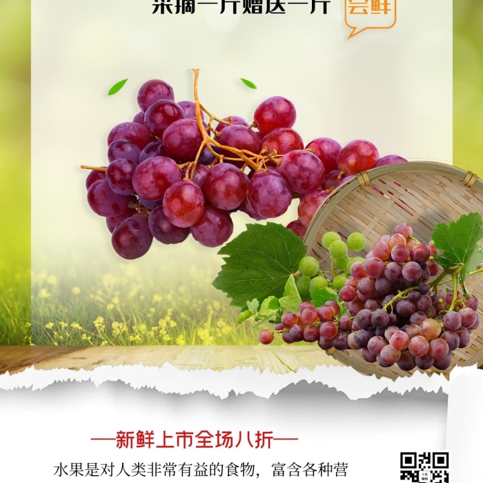 維生素采摘紅提綠色簡約海報
