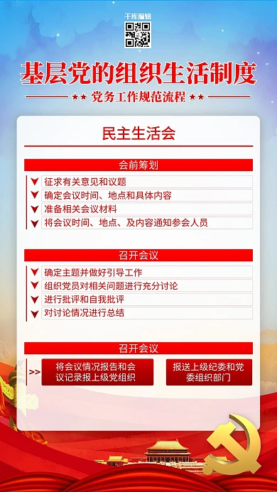 党建制度民主生活会红色简约海报