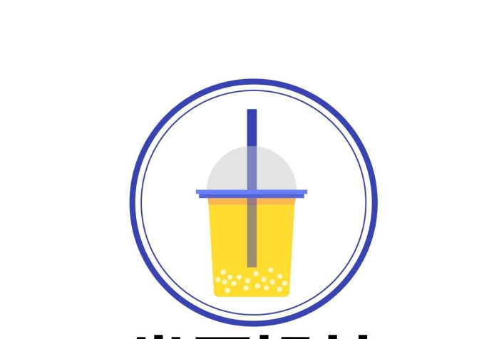 黄色通用蓝色圆形奶茶LOGO
