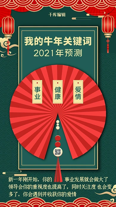 新年关键词2021我的关键词绿色中国风海报