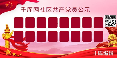 千库编辑原创社区党员公示栏红色党建风展板