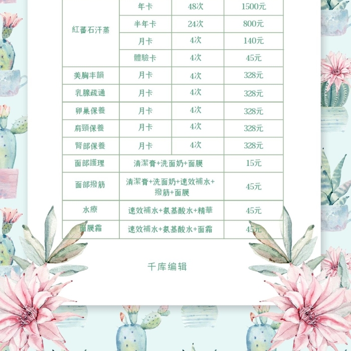 服務(wù)項(xiàng)目美胸豐韻美容價(jià)目表宣傳海報(bào)
