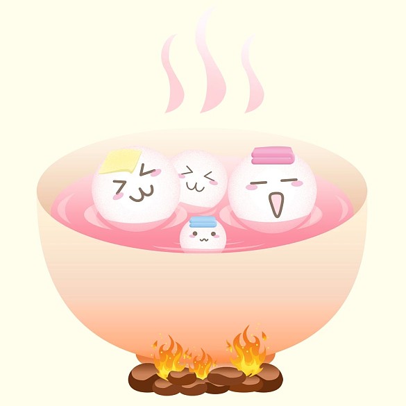 元宵節(jié)紅黃暖色系湯圓浴插畫一碗湯圓暖心窩表情包