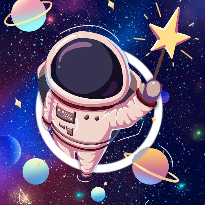 太空宇宙棒宇航員藍(lán)色卡通手機(jī)海報(bào)
