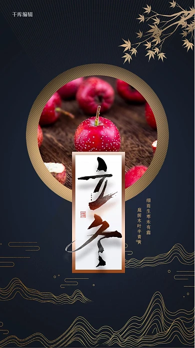 立冬节气冬枣深蓝色简约海报