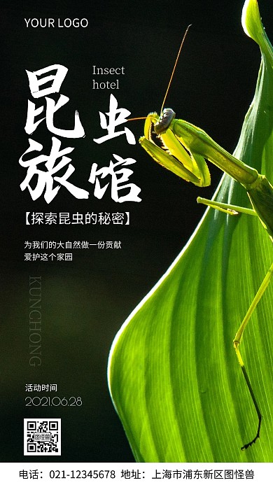 昆蟲旅館昆蟲綠色白色簡約風攝影圖海報