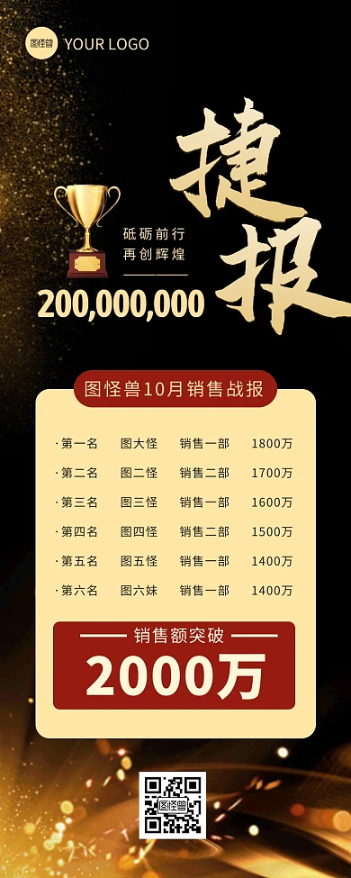 黑金商务风销售捷报营销长图