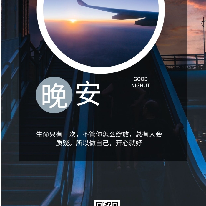 傍晚天空中飛機機翼晚安日簽