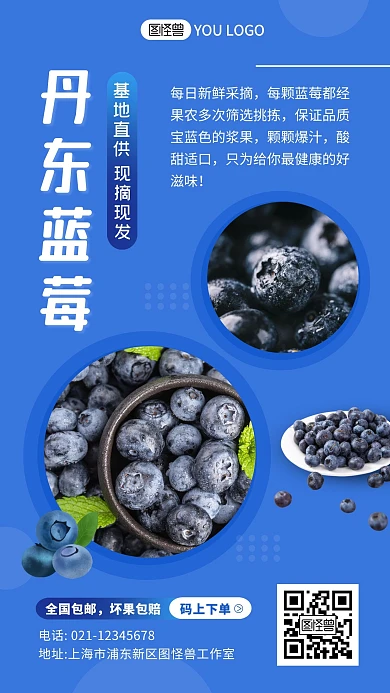 丹东蓝莓水果蓝色多图美食宣传手机海报