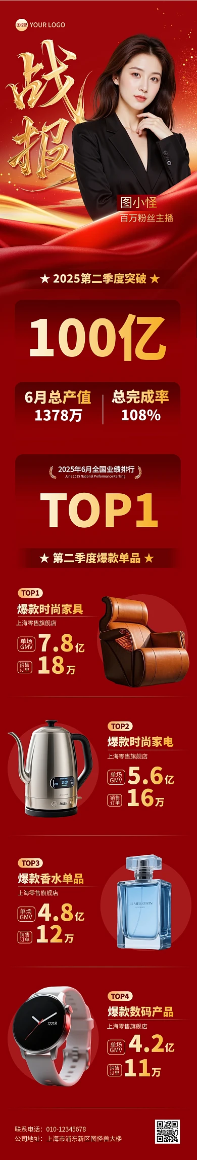 红色销售排行榜文章长图