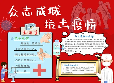 众志成城抗击疫情红色电子小报