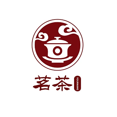 茗茶茶馆红色中国风店招logo