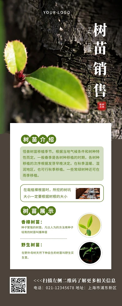 树苗销售棕色绿色简约大气营销长图