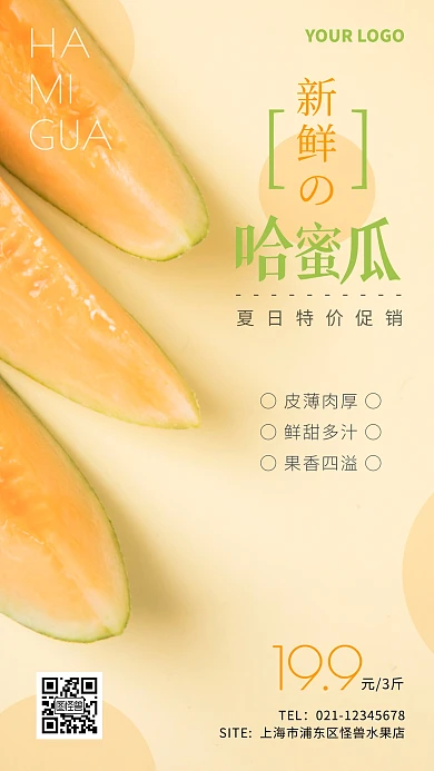 哈密瓜夏日水果特价促销摄影风手机营销海报