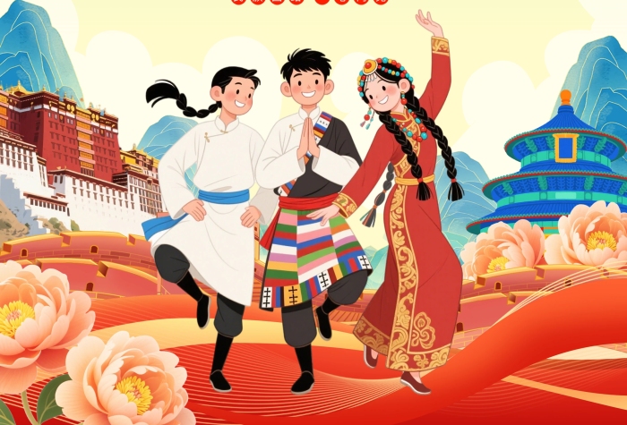 格桑花开映山河团结奋进新征程党建竖版海报