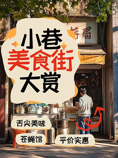 简约风小巷美食探店抖音图文封面