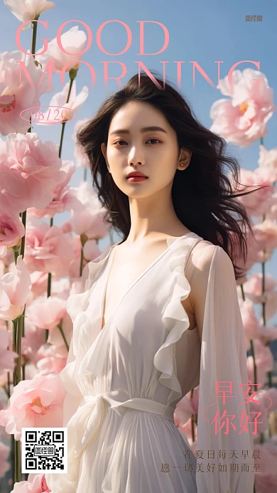 早安你好问候祝福清新AIGC海报