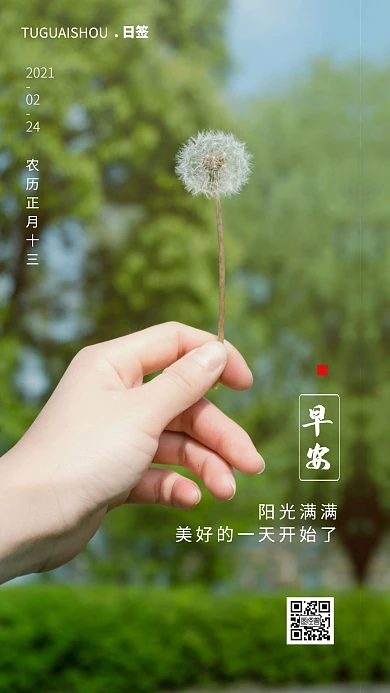 早安阳光满满摄影简约日签