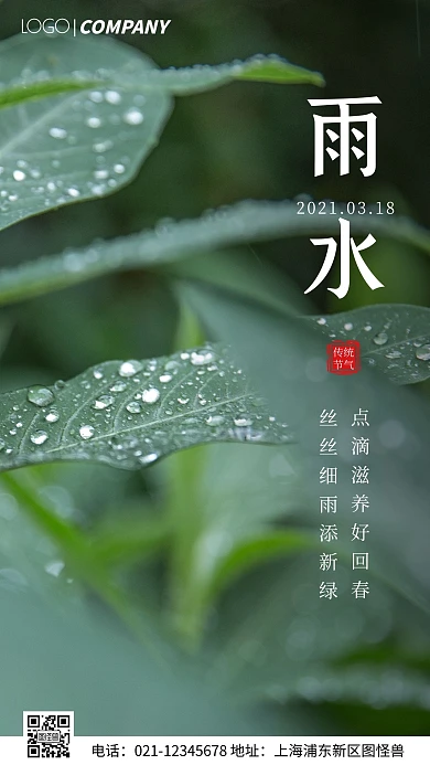 简约风摄影图2021雨水节气手机海报