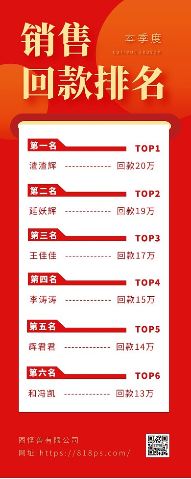 銷售回款排名營銷長圖