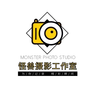 黃色照相機(jī)卡通插畫攝影工作室頭像logo