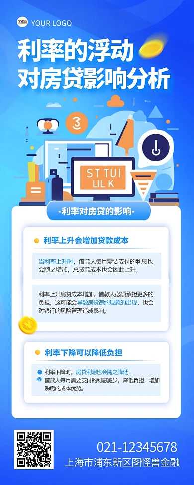 利率对房贷影响金融行业创意宣传营销长图