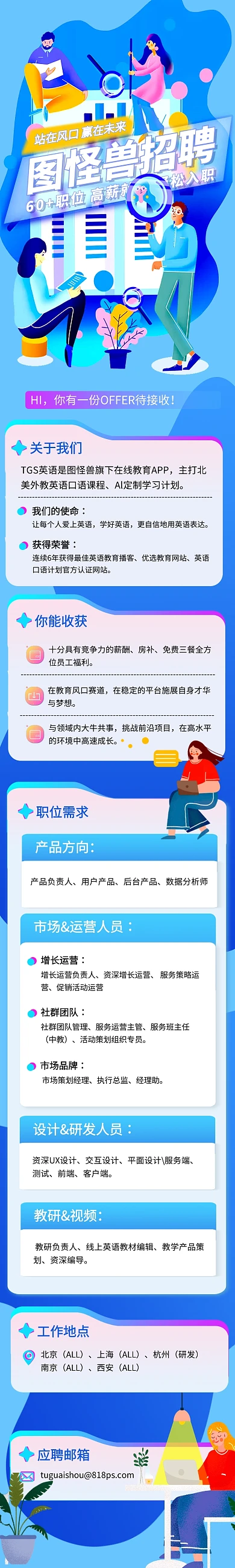 企业内推招聘宣传营销长图人物插画详情页