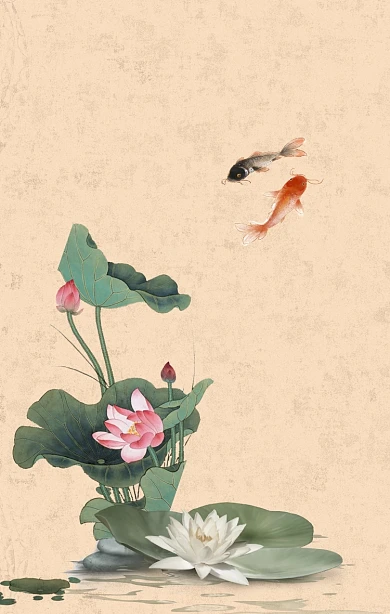 图怪兽原创元素古风荷花锦鲤背景