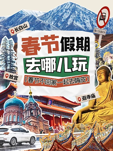 春节旅游出行景点拼贴小红书封面