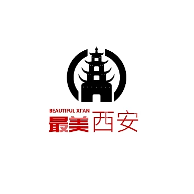 政府地区地标塔剪影简约黑红logo设计