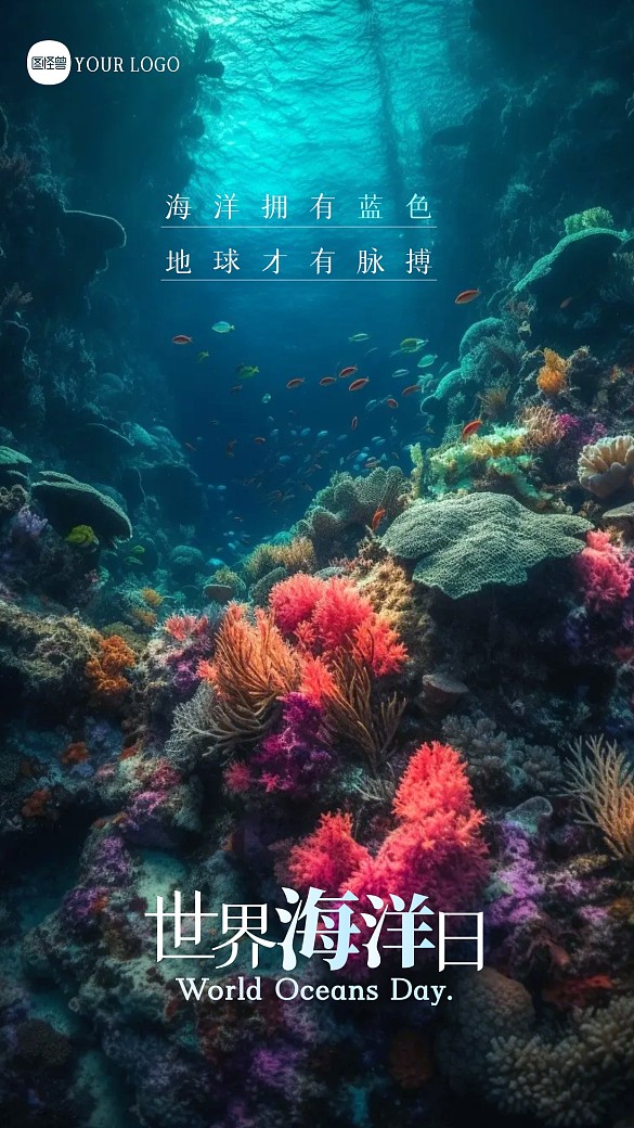 簡(jiǎn)約大氣攝影風(fēng)世界海洋日攝影圖海報(bào)