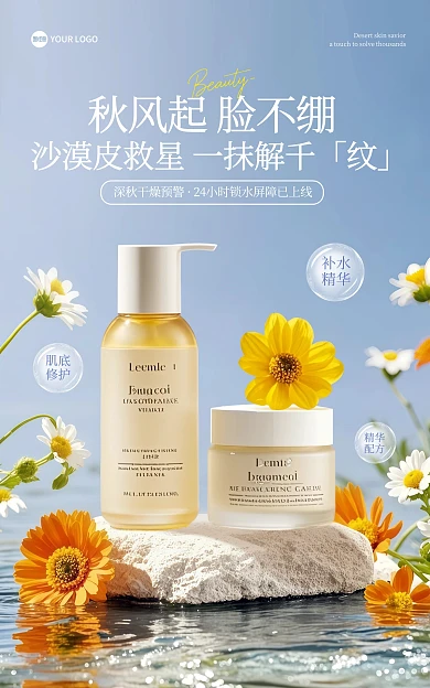 秋季美妆护肤产品促销电商海报