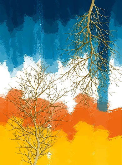 图怪兽原创元素现代简约撞色金色的树装饰画