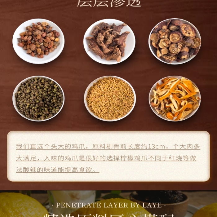 檸檬雞爪大氣復古褐色夏季食品詳情頁